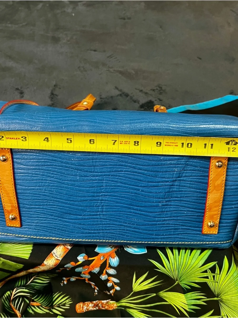 Dooney & Bourke Vachetta Leather Wave Embossed Blue Work‎ Travel School Tote Bag